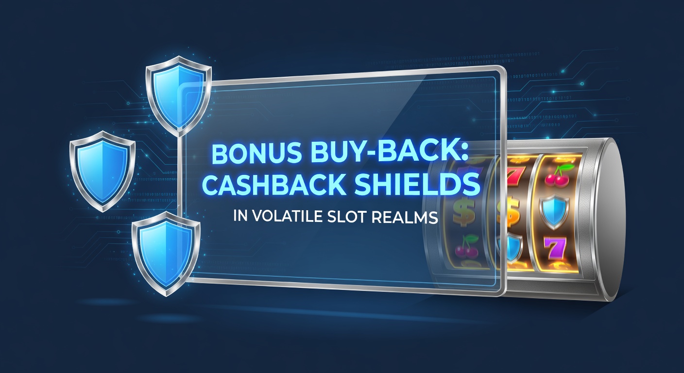 Close-up of a bonus buy-back interface with cashback icons rebounding losses amid fiery slot volatility graphics