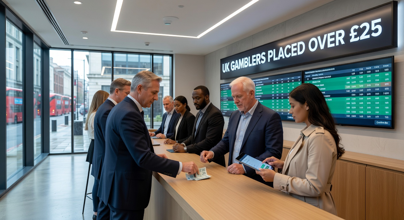 Infographic depicting UK Gambling Commission stake limits for online slots, with £2 cap for 18-24 year olds and £5 for 25+, alongside Q4 2025 wager totals