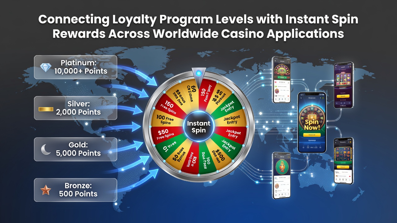 Casino app interface showing loyalty tier progression and instant spin reward notifications on mobile screens