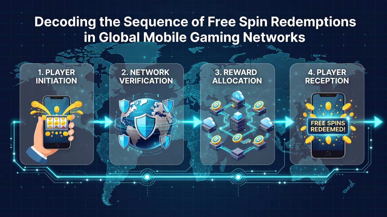 Global mobile gaming networks showing free spin redemption interfaces across various platforms
