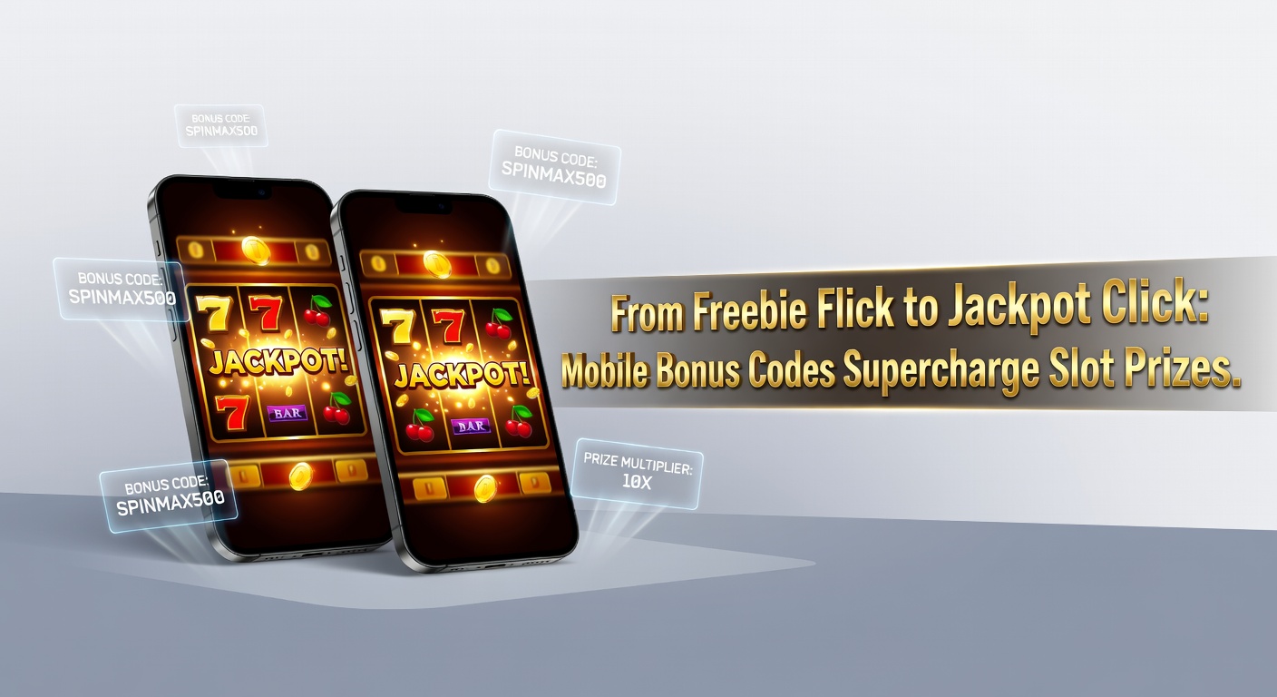 Player's hand holding a phone with a slot game showing bonus code input screen, exploding jackpots, and prize notifications