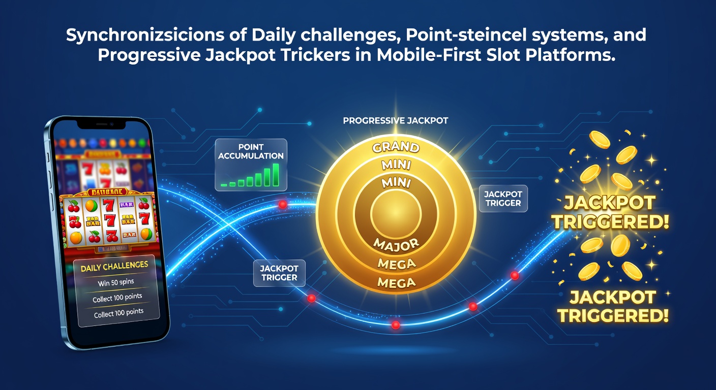 Mobile slot interface displaying point accumulation from daily challenges alongside progressive jackpot meter
