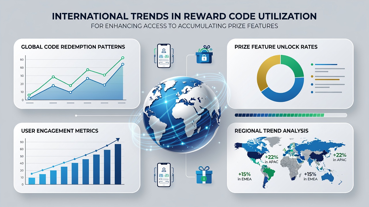 Infographic displaying global statistics on reward code usage rates and prize accumulation metrics across mobile platforms in 2026