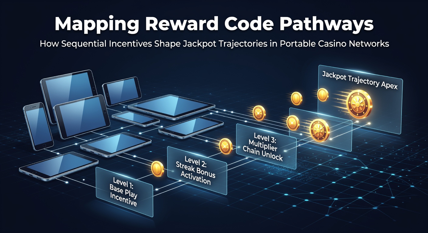Visual diagram showing sequential reward codes flowing through mobile casino networks toward jackpot accumulation points