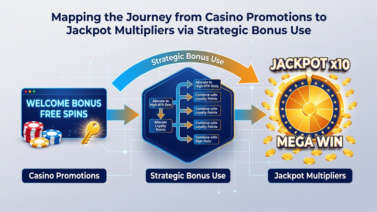 Illustration of strategic bonus use leading to jackpot multipliers