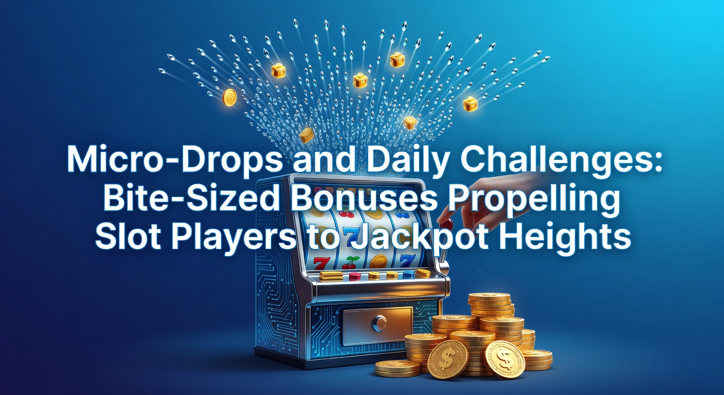 Vibrant slot machine screen displaying micro-drop bonuses raining down amid colorful reels and jackpot counters climbing high
