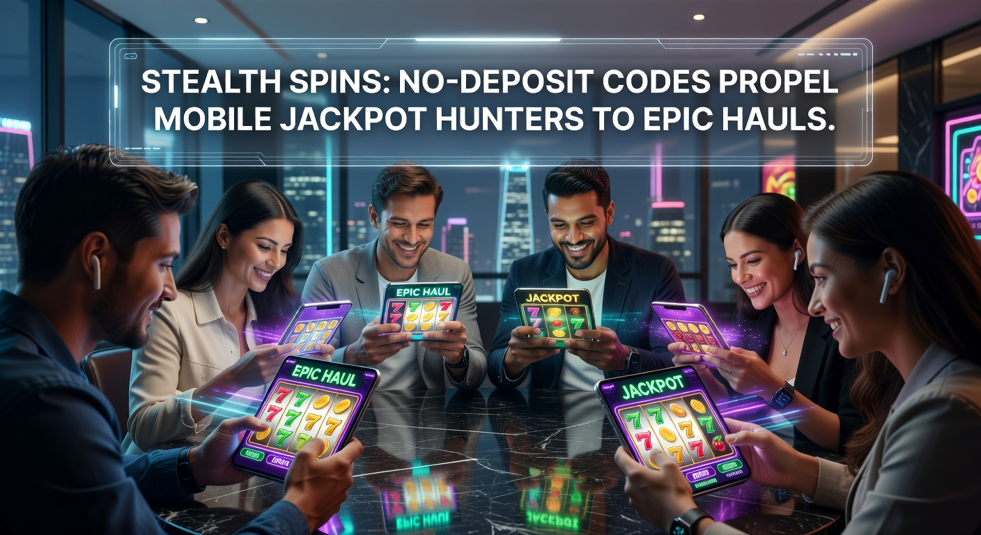 Mobile phone screen displaying a slot machine jackpot win with spinning reels and glowing no-deposit code activation