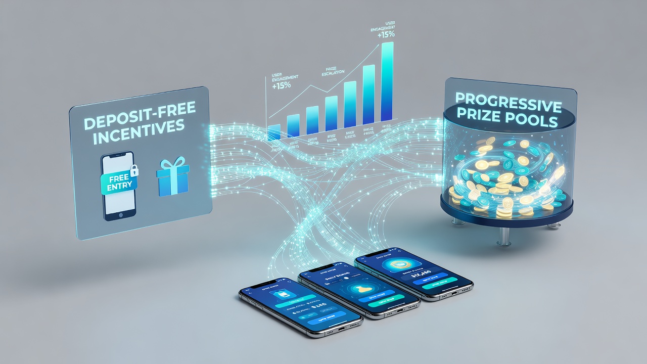Mobile device interface showing growing progressive jackpot counter alongside active bonus round indicators